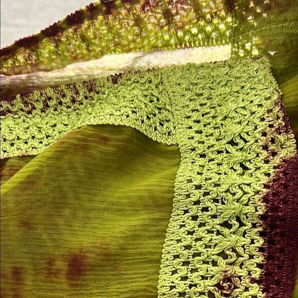 Vibrant Tie-Dye Button-Up Cardigan Duster Crochet Hems Side Slits - Picture 12 of 12